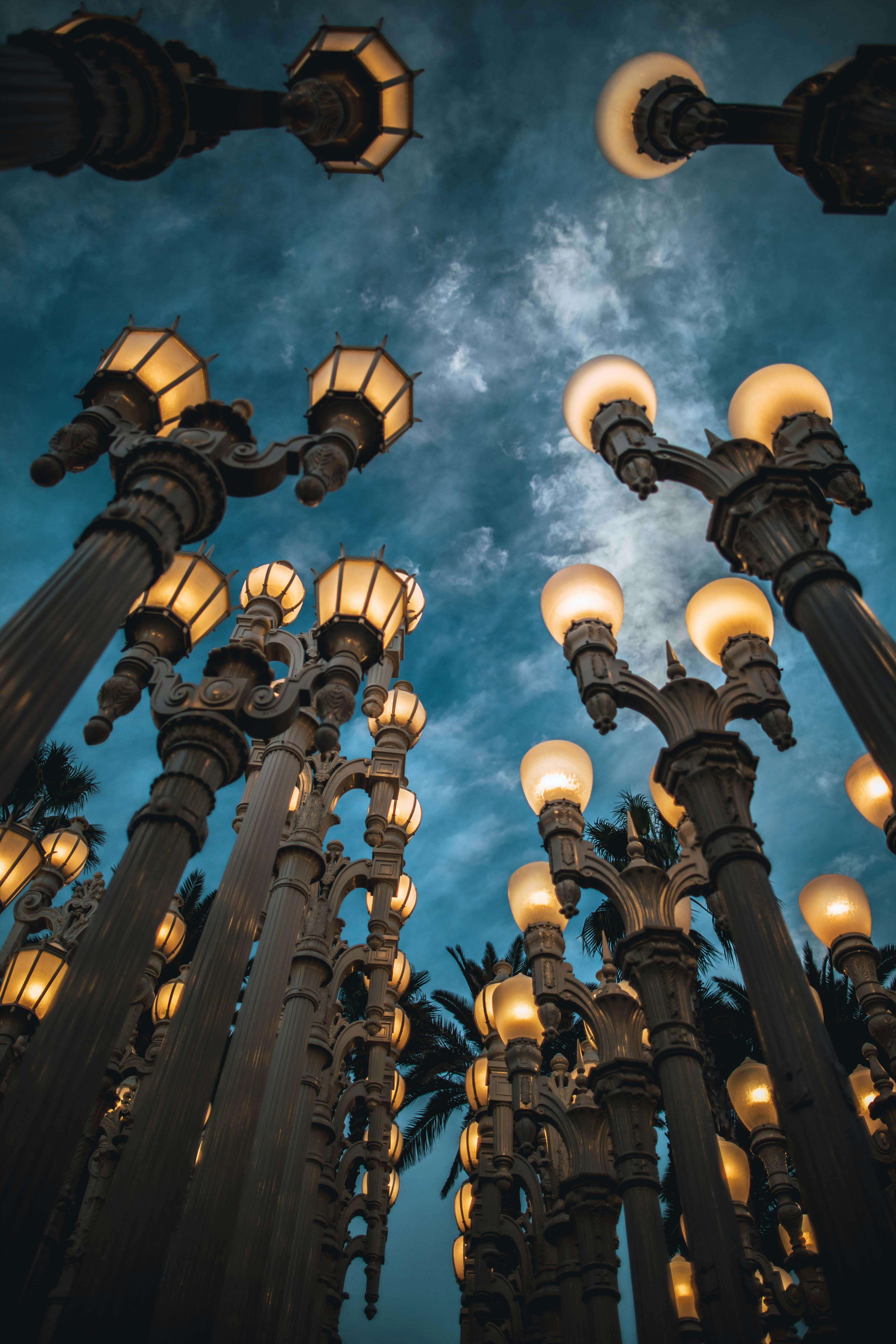 LACMA light installation photographed from below at night