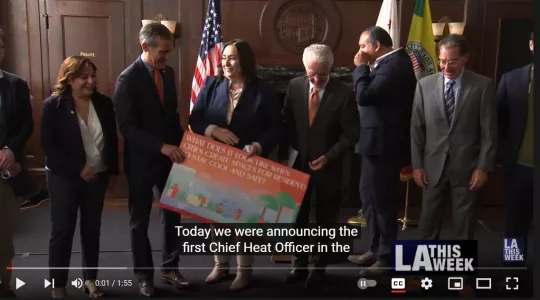 Screenshot of Channel 35 youtube video about Marta Segura being announced as LA's first Chief Heat Officer