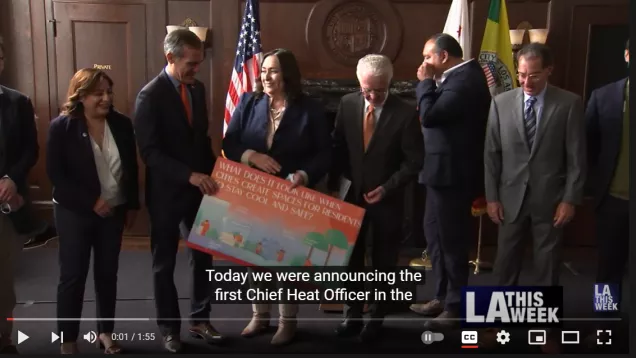 Screenshot of Channel 35 youtube video about Marta Segura being announced as LA's first Chief Heat Officer