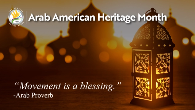 Arab American Heritage Month graphic with Arab proverb. 